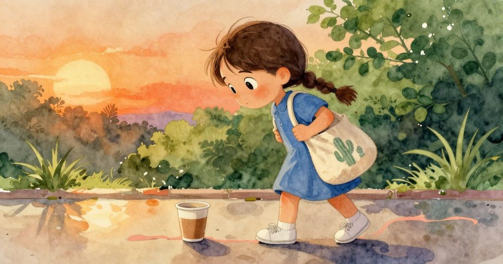 科萊特注視地上紙杯，粉光使滴液變成鮭魚色光帶緩緩流向下水道，細節十分精緻。