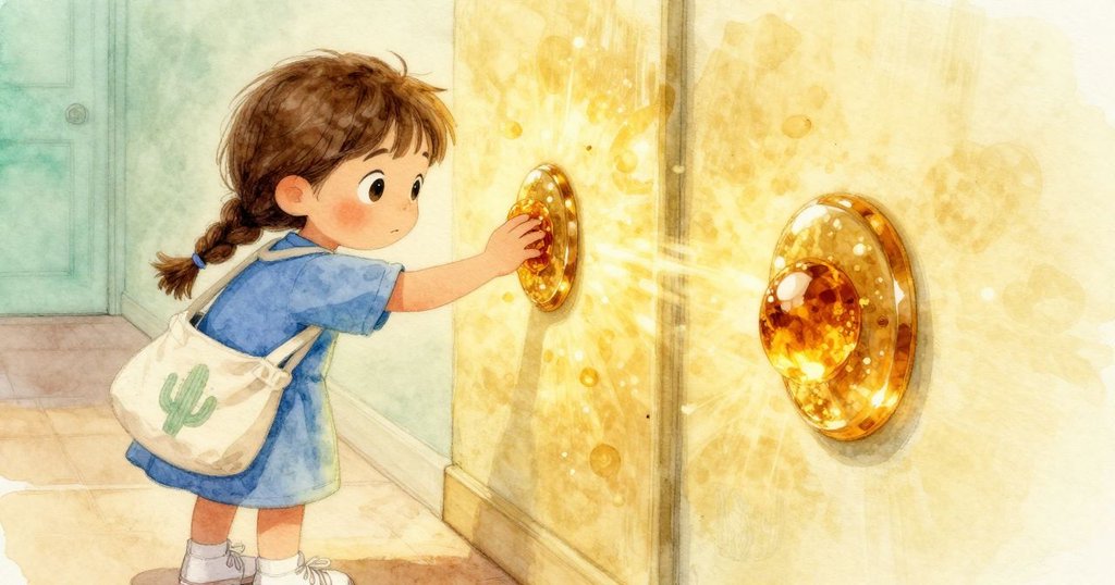 科萊特小心將覆滿塵埃的琥珀凝膠放在按鈕上，走廊瞬間金光閃耀，反射出多變色彩，神情堅定迎向未來。