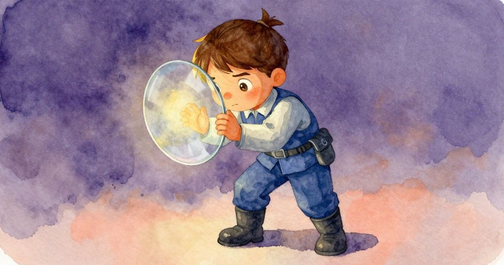 蘭娜靠近燈塔大透鏡,用布輕拭露珠閃爍的玻璃面,透露出神秘鹽痕的細節