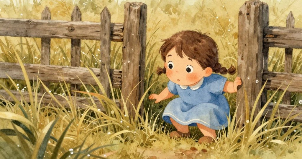 扎迪蹲在潮濕的草叢旁,透過稠密綠草凝視著滑動水珠,神情專注而溫柔