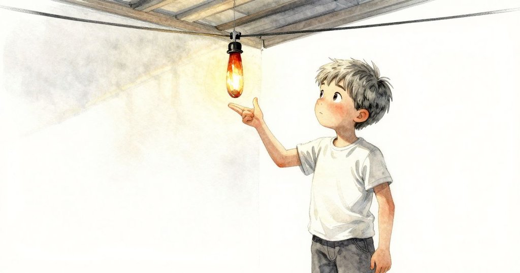 在洗衣房天花板上，閃爍的琥珀燈管搖晃著，格倫捧著平裝書豎起大拇指，畫面充滿溫馨象徵。