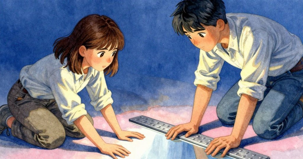 Colette伸手按下金屬板塊，鏡面緩推展開，燈光與指紋細節呈現奇妙與神秘