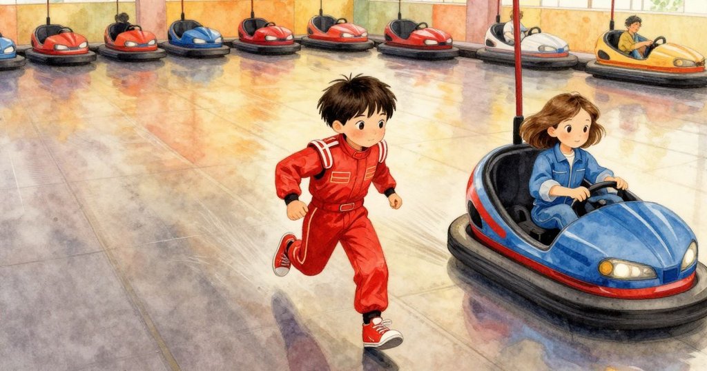 從高處俯瞰車場, 凱斯特羅與哈麗特協同操控車輛對準空白區, 現場充滿活力與柔和燈光