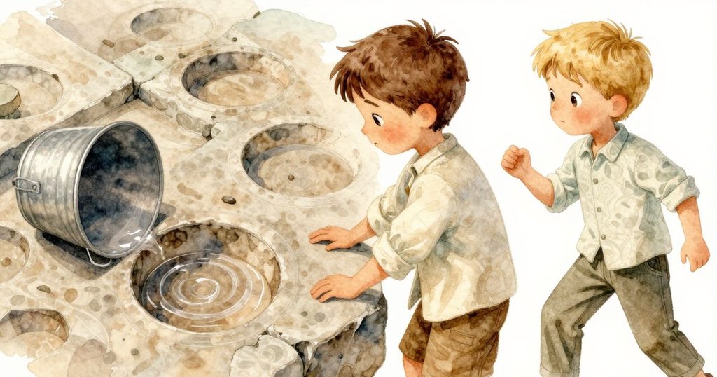 特寫鏡頭展現石面溝紋與半圓印痕，水面微波蕩漾，彰顯自然紋理與細膩觸感，充滿詩意。