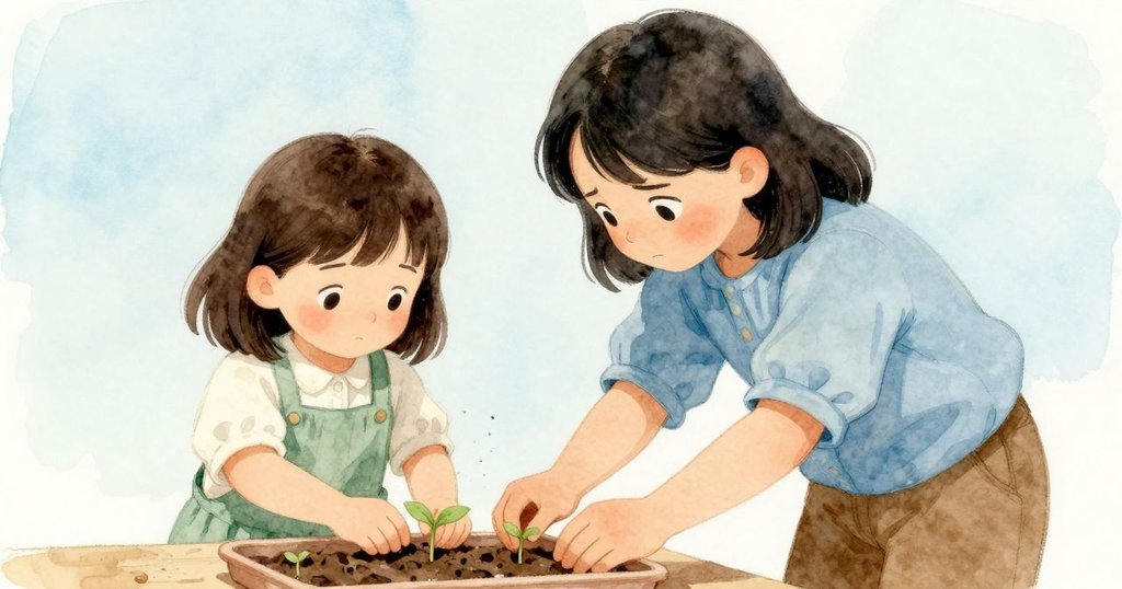 Ines 暫停在托盤邊,手持筆記本,苗葉因微風輕顫,神情凝重期待機械響動,氣氛緊張