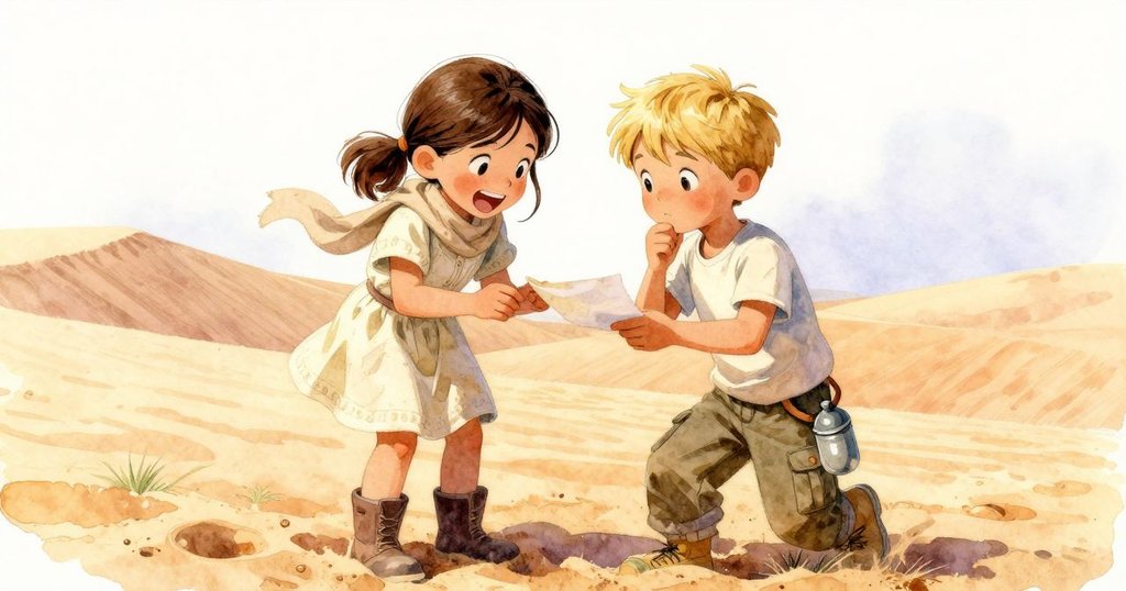 Thalia歡笑著攀上沙丘,Luke專注檢查筆記本,兩人共享喜悅與輕鬆,展現實驗後的溫馨情誼。