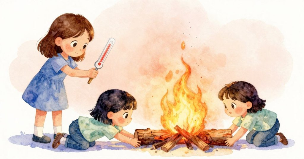 Ruby專注地用鉗子舉起溫度錐，Bea則輕推木柴進火堆，火光映照動作協同，展現劇情推進