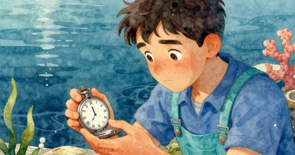 Dean仔細檢查破損懷錶, 手部特寫呈現刻痕與裂痕, 背景隱約見水閘