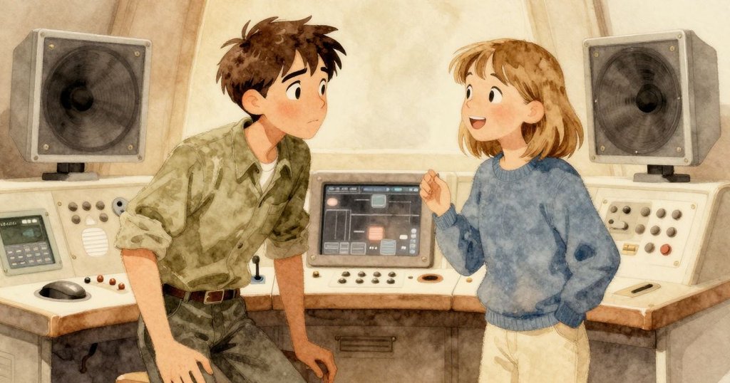 Valen和Kit在控制台前彼此微笑，確認聲納數據平衡，鏡頭捕捉到成功解決問題後的輕鬆和喜悅