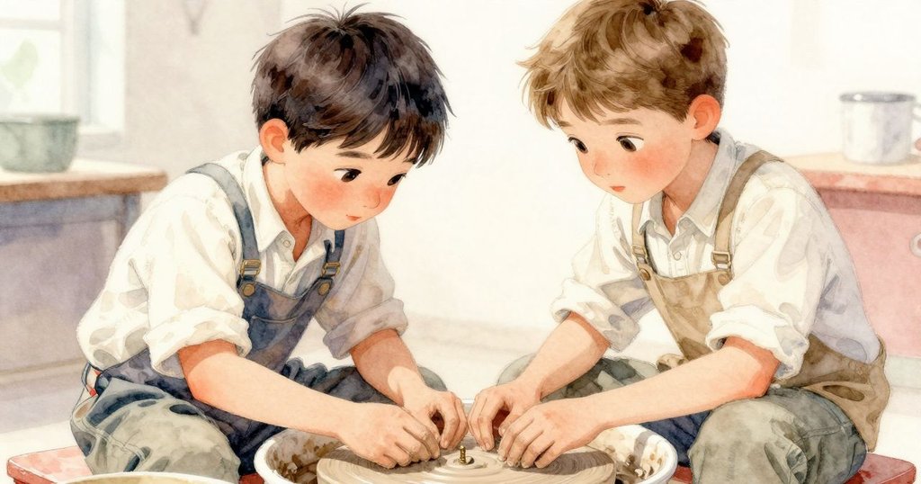 Fletcher的手拿著落入金屬盤內的黃銅螺絲，工作室細節清晰，充滿探索神情