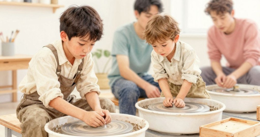 陶輪快速旋轉中，Fletcher與Otto並肩合作，木鱷魚玩具動作明顯，展現動感細節