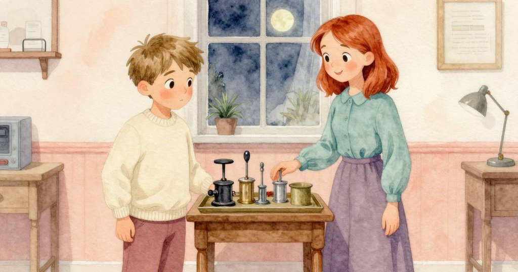 實驗修復後,Alden輕敲托盤發出清脆聲響,Greta在月光中投以讚許微笑,展現出平和而慶祝的情感