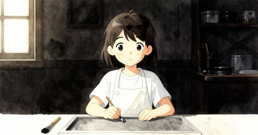 Wyatt與Nadia在工作室中，透過窗外光影交錯，看向空缺刷位，氛圍神秘且充滿戲劇性。