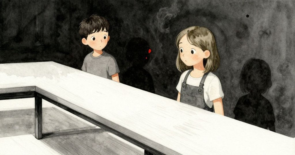 在扭曲不可能的幾何空間中，Wyatt與Nadia操作書法工具，光影流動創造出迷幻且充滿節奏的氛圍。