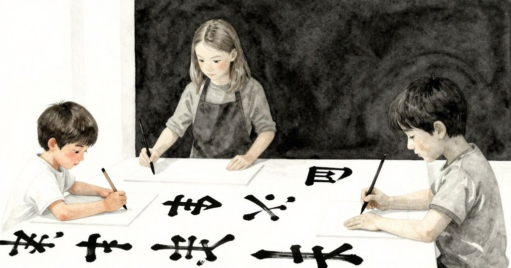 Wyatt退後觀望Nadia繼續書法創作，寬闊工作室中光影交錯，充滿藝術節奏與未來無限可能。