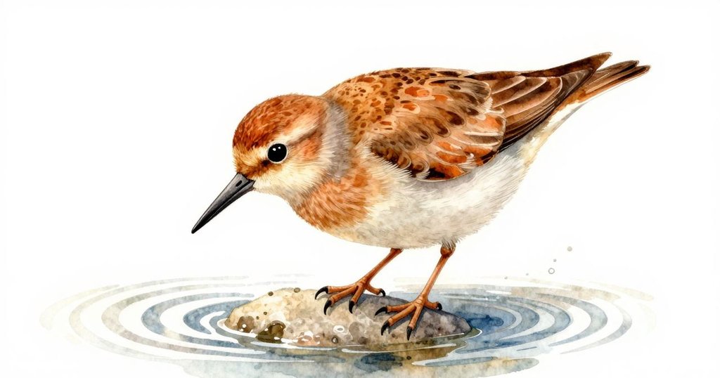 海鷸專注地點擊岩石,雙環漣漪在陽光下閃爍,展示海池中細緻的水面動態和生物奇觀。