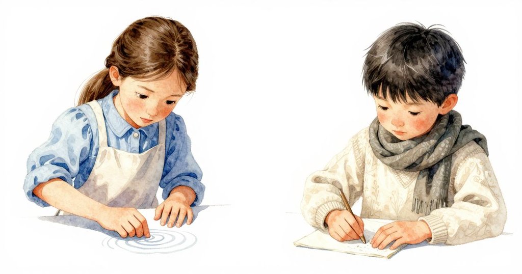 Waverly靜止追蹤漆器細紋,Esme從側面緩入擦拭馬毛刷,畫面分裂呈現工作室內柔和光線與互動