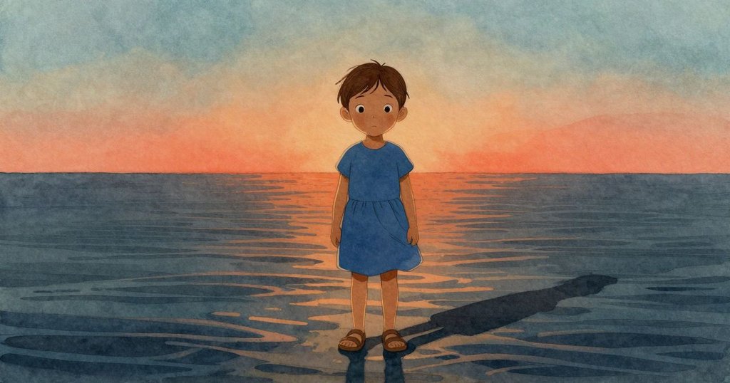 Waverly站立面向遠方,背景呈現琥珀光輝珊瑚及閃爍漣漪,充滿新靈感與堅定決心,延續創作旅程