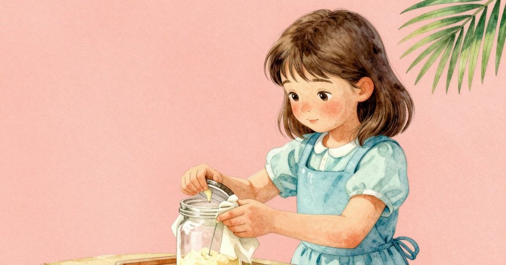 瑪倫小心撥開玻璃罐蓋，露出邊緣的微妙裂痕和布下膨脹的麵糰，動作輕柔專注