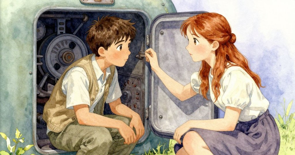 海蒂從維修門進入，輕柔彎身協助尼斯特，燈光溫暖，呈現出互助與期盼的情節