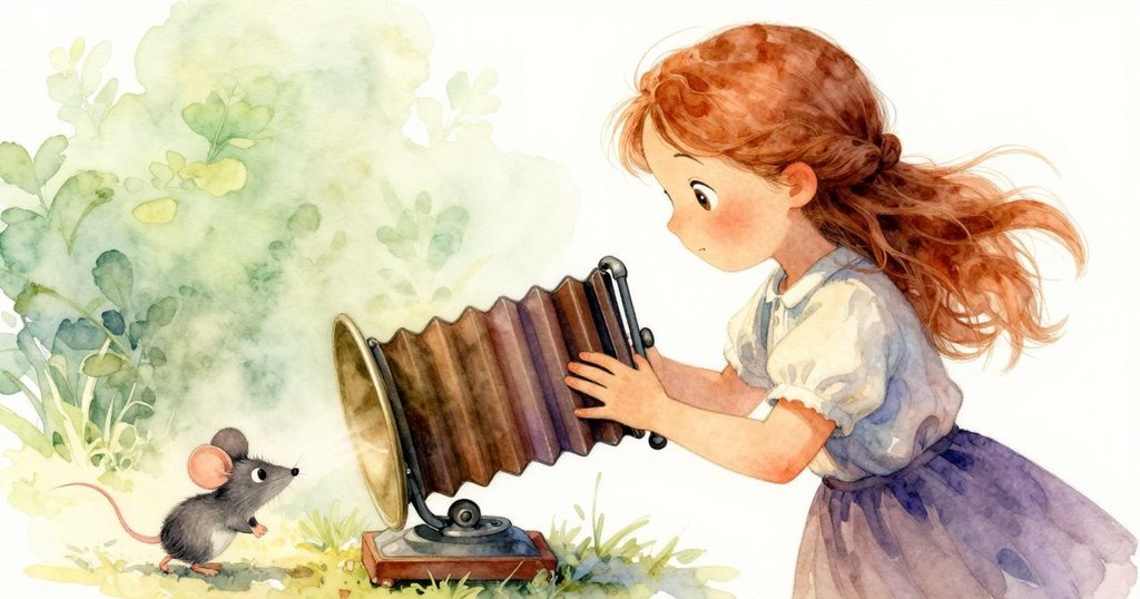 海蒂靈巧操作風箱，突然一隻小鼠從馬達後急速掠過，動態模糊營造緊湊氛圍，情節急轉直下