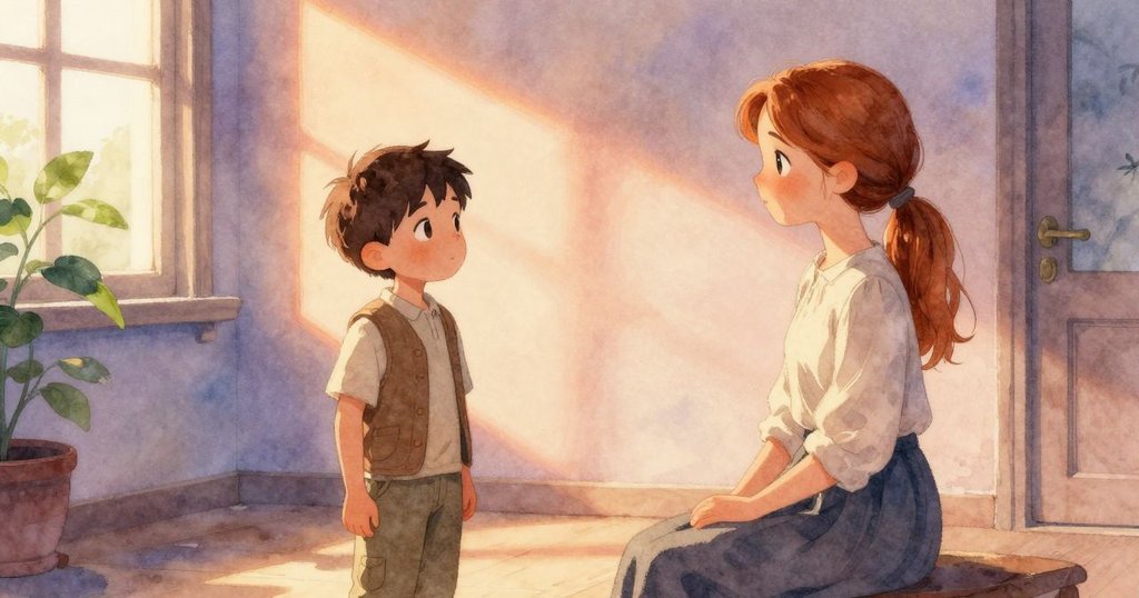 尼斯特與海蒂在溫暖夕陽映照下停下工作，卡片發出柔和光芒，二人滿懷平靜之情結束修復歷程