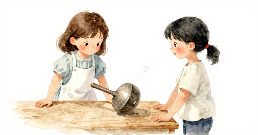 傾斜視角中,陶罐在木櫃上輕輕晃動,斜光照出細微刮痕,氣泡低語般靜謐