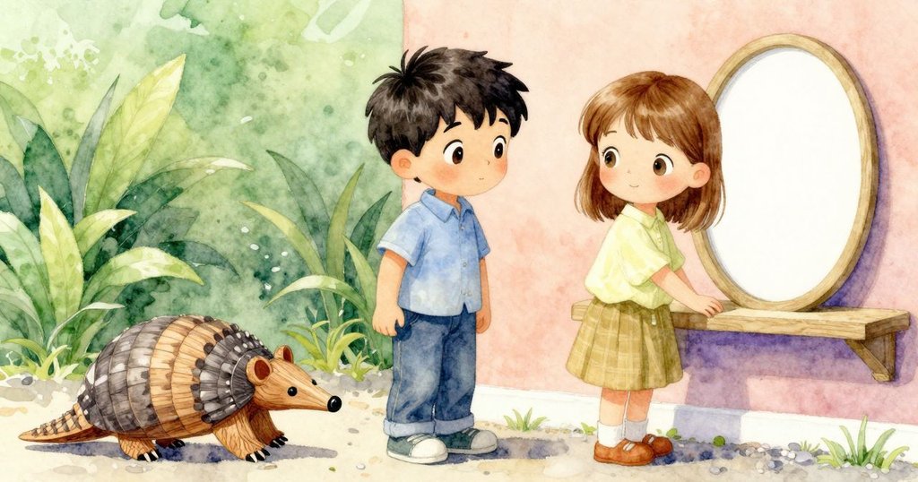 木製犰狳與空白橢圓並置於架上,亞特拉斯的玻璃罐照射出柔和光線,營造對比鮮明的場景