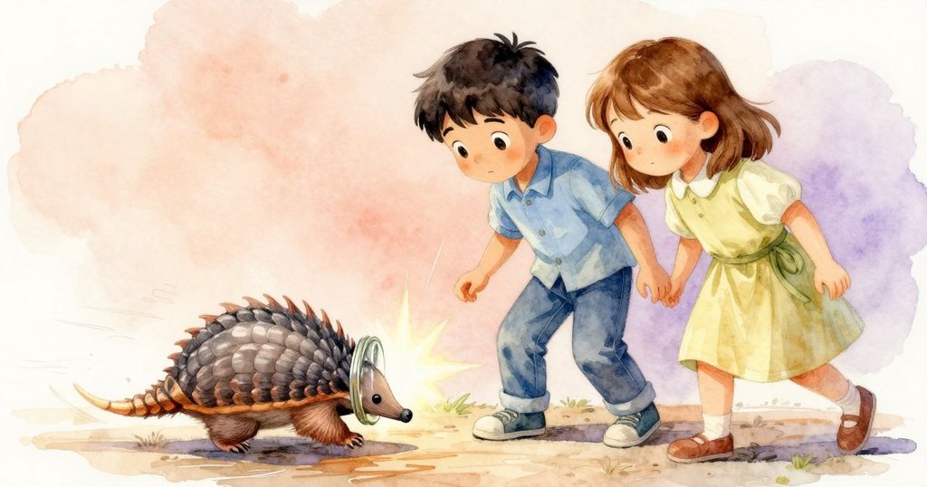 玻璃罐沿著木紋微滑,推動木製犰狳旋轉,拋出一閃而過光芒,場景動感十足,細節豐富