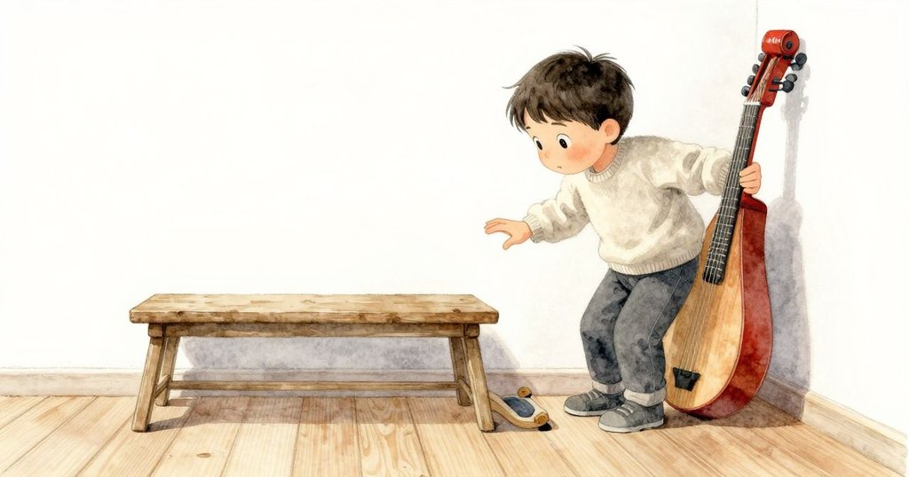 Cal推動長椅向儀器移動，室內充滿晨光與溫馨氛圍，動作流暢，展開早晨儀式