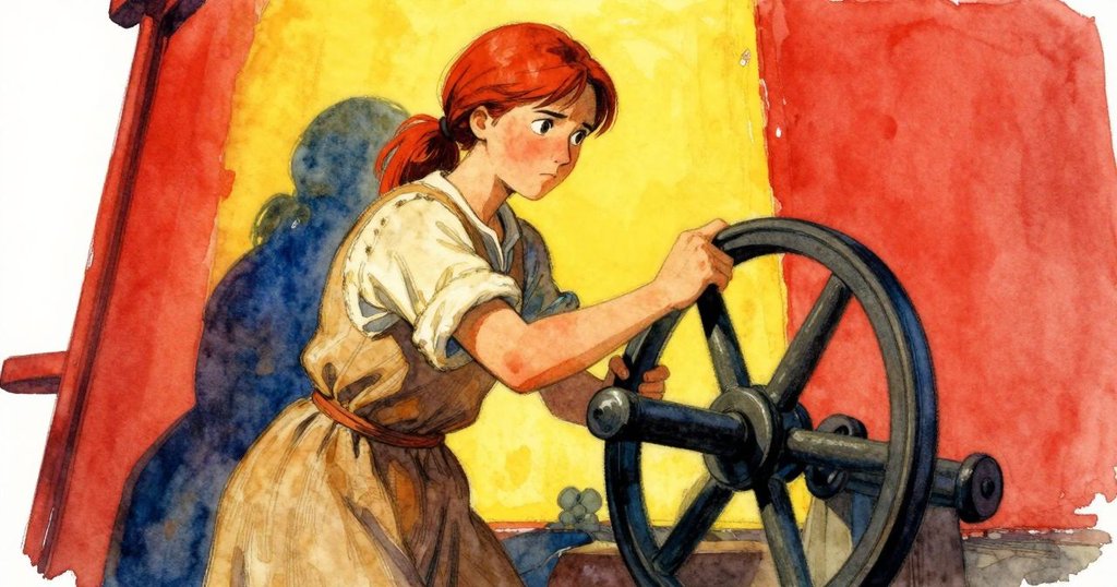 低角度下，Gemma在槓桿前展現堅毅神情，背後窗光營造出長影，彰顯她的責任與決心