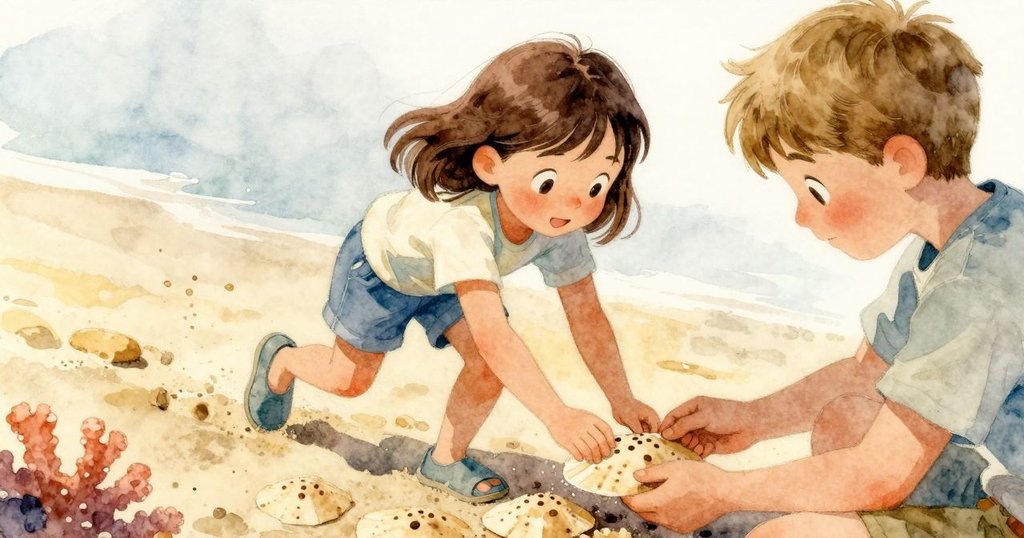 從背後觀看布萊斯專注用防水膠片覆蓋沙錢,周圍珊瑚斑斕,遠處同伴靜靜注視