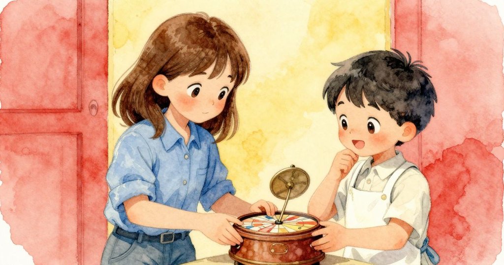 格里爾快樂地上弦音樂盒，奧倫呈上新塗漆蓋子，兩人滿足歡笑，工坊氣氛溫馨慶祝成果。