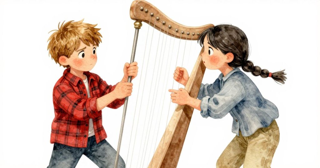 風起瞬間帶動風琴弦動，Bea輕觸Callum示意共鳴，畫面動感十足，充滿自然驚奇與互動。