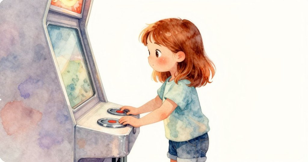 莉奧拉輕觸金屬邊緣，回憶起海邊紙餅錐時光，柔和色調融合現實與記憶，情感溫柔流露