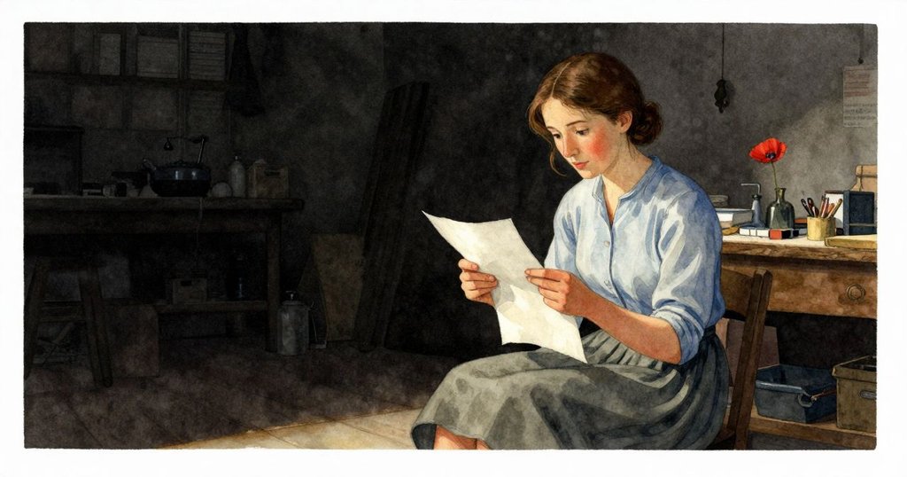 波比專注閱讀半乾的紙條,背景有櫸木架與香味瓶,室內充滿溫暖燈光,展現實驗開始