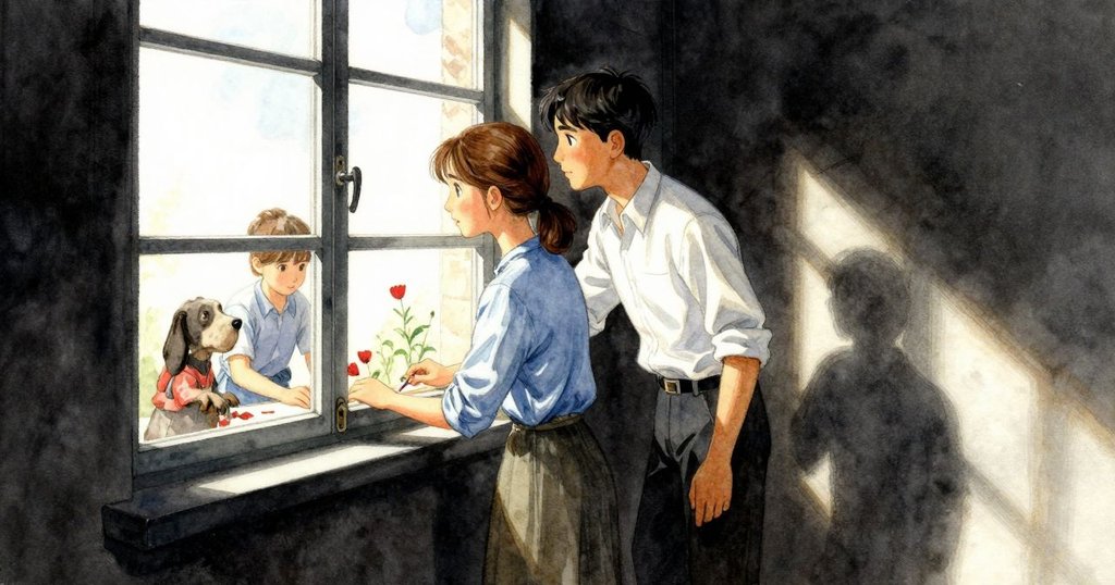 透過大窗戶可見波比與澤克忙碌工作,室內自然光瀰漫,玻璃反射出實驗室的細節,故事進入發展階段