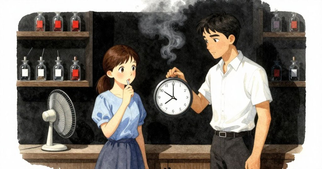 室內風扇加速、時鐘同步滴答,櫸木架上的香味瓶輕輕震動,氣氛神秘而充滿節奏,達到高潮