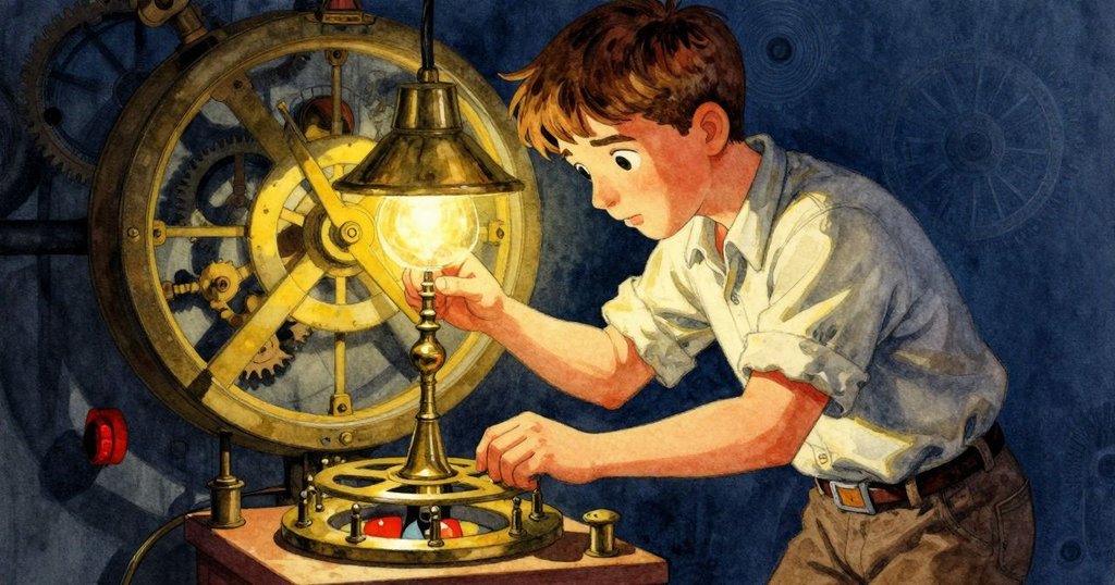 男士Ned在近距離鏡頭下神情凝重，手輕觸顫動齒輪，燈光明暗交錯中展露焦慮緊張氣氛。