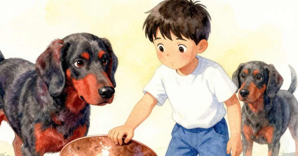 Kit在操作中突然頓住手勢，神情充滿懸疑與好奇，背景獵犬豎耳警覺，整體氣氛緊張而微妙