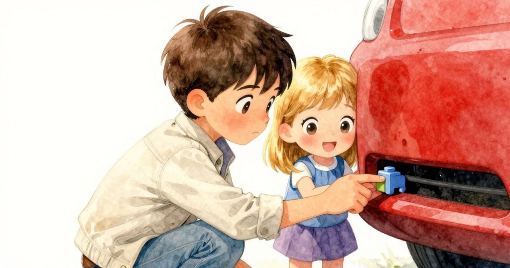 林登的手輕觸停靠在紅色碰碰車下的塑料負鼠玩具,細節清晰展現塵垢與好奇觸感