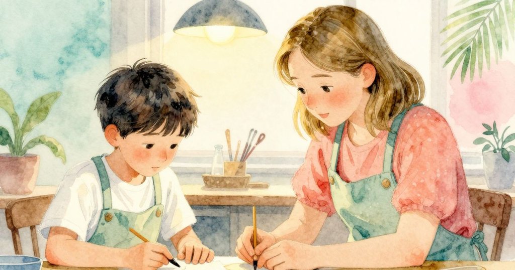 在工作坊燈光漸弱中,格雷姆與伊德爾靜立沉思,臉上流露著溫柔與疑惑情感,背景陰影營造結尾氛圍