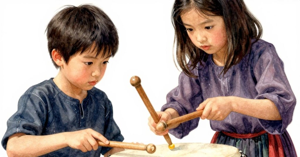 鼓手專注旋轉鼓棒,木質光澤與樹脂微塵閃爍,細膩手部特寫呈現精湛技藝與內心專注