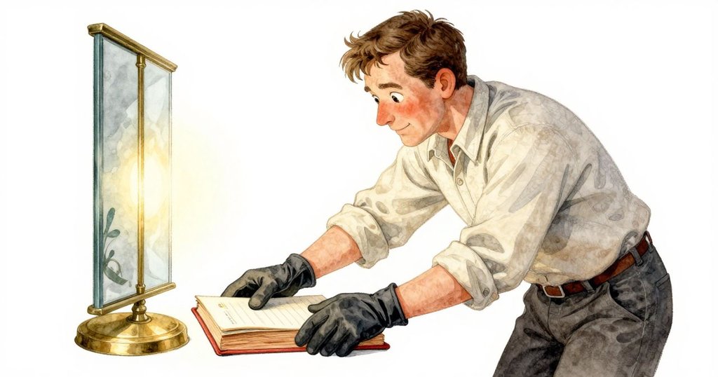 基蘭平靜地把雕琢好的雪松楔子放在賬本旁,溫暖的光束融合玻璃與銅質,象徵著和諧與希望的終章。