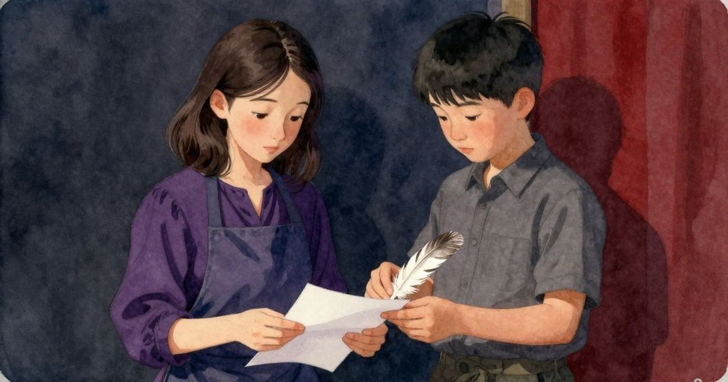 法拉和文頓在工作室內協同合作，文頓輕推隼羽，法拉將印刷紙掛上晾繩，流露出創作間的溫馨互動