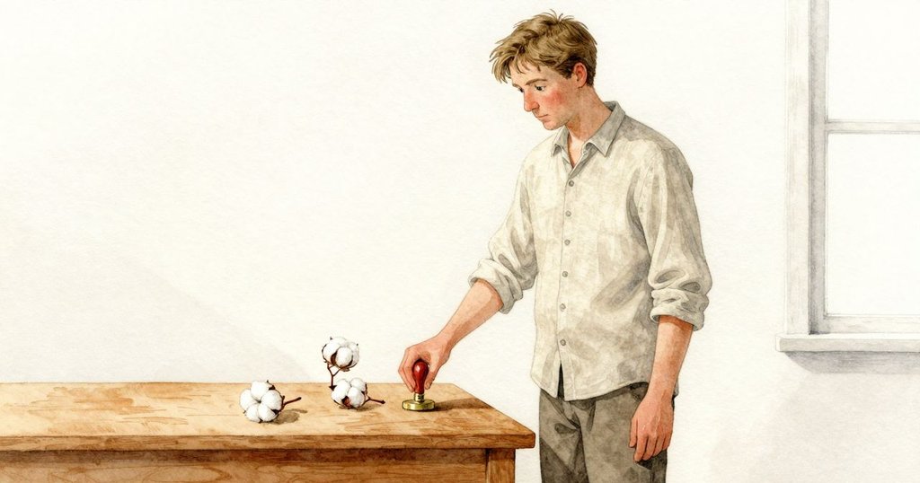 主角在木桌上擺放新棉布並靜待動作，暖黃光線映襯未來可能，畫面寧靜預示故事未完待續