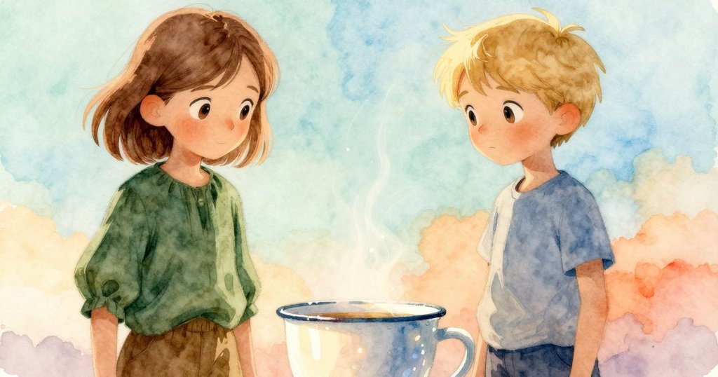 茶杯上細小茶滴在日光折射下發光，如水中倒影般清透，畫面細膩呈現神秘寧靜