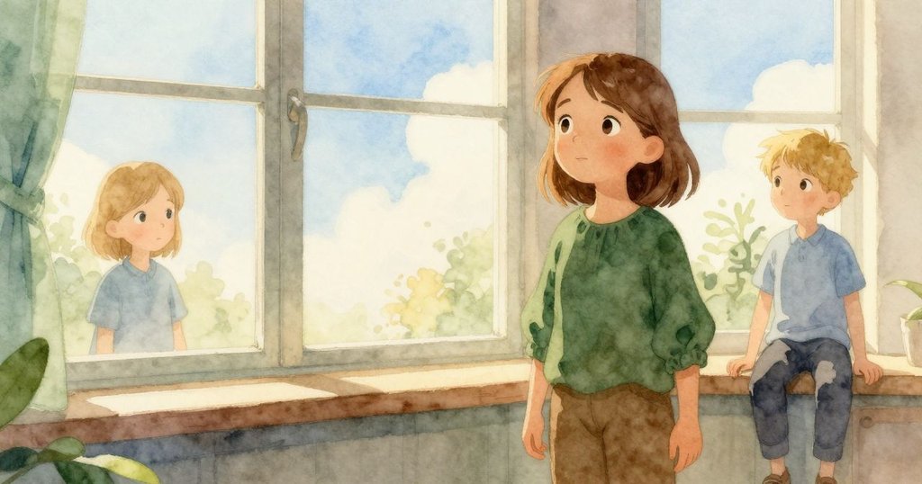 Poppy站在窗邊沉思，Dorian靜靜旁立，房間內鐘聲及市場鈴響伴隨機械細節，氛圍安寧溫馨