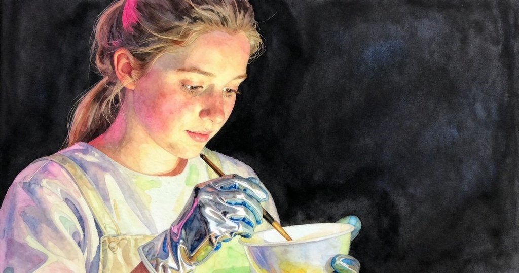 Bea用手套輕觸圓形漆器，北光細緻照射，呈現精心工藝的關鍵細節。