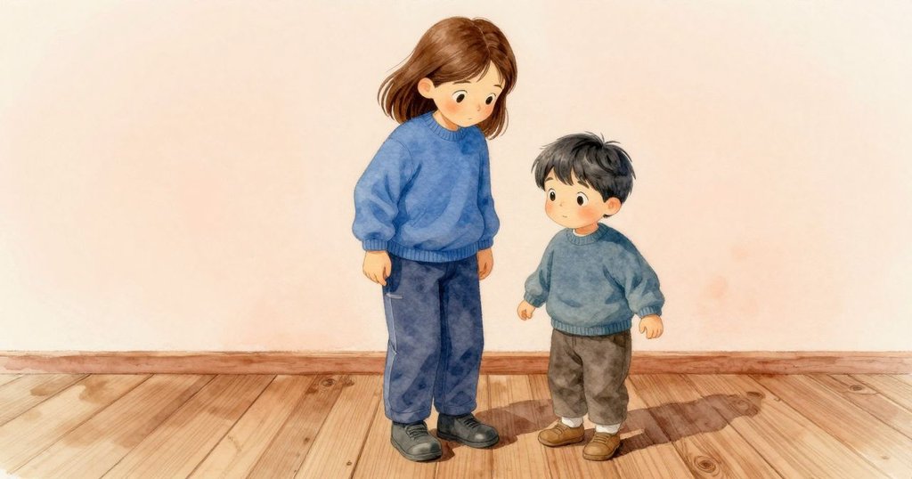 Britt 輕盈步伐在老舊木板上走過，木紋清晰，光影交錯，表現出工作室內部寧靜氛圍